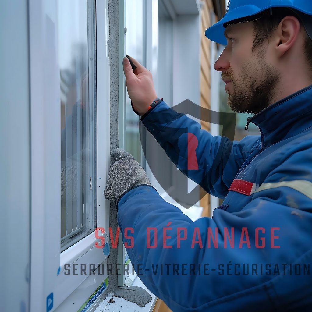 arafed man blue jacket blue hat fixing window