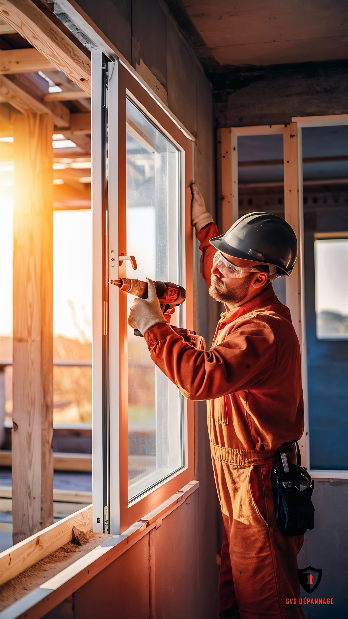 construction worker using drill while installing window indoors scaled