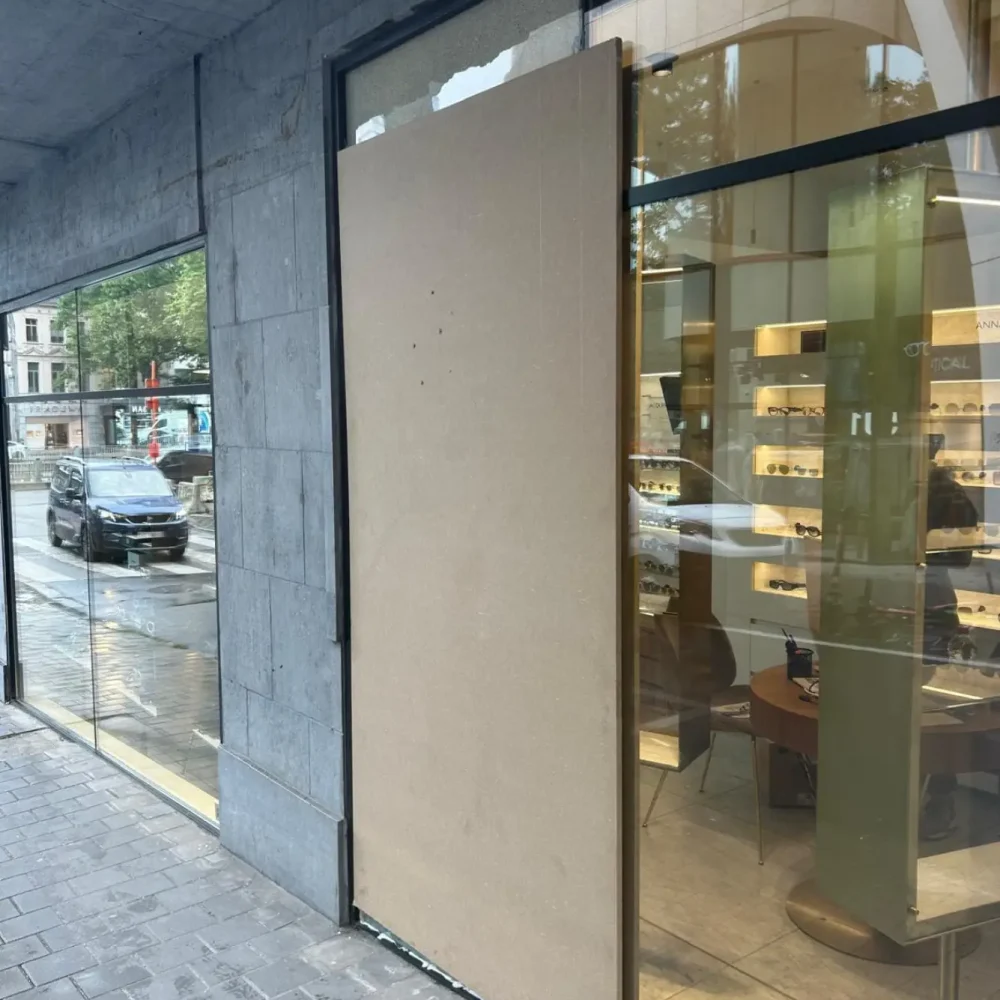 a store front with a door open