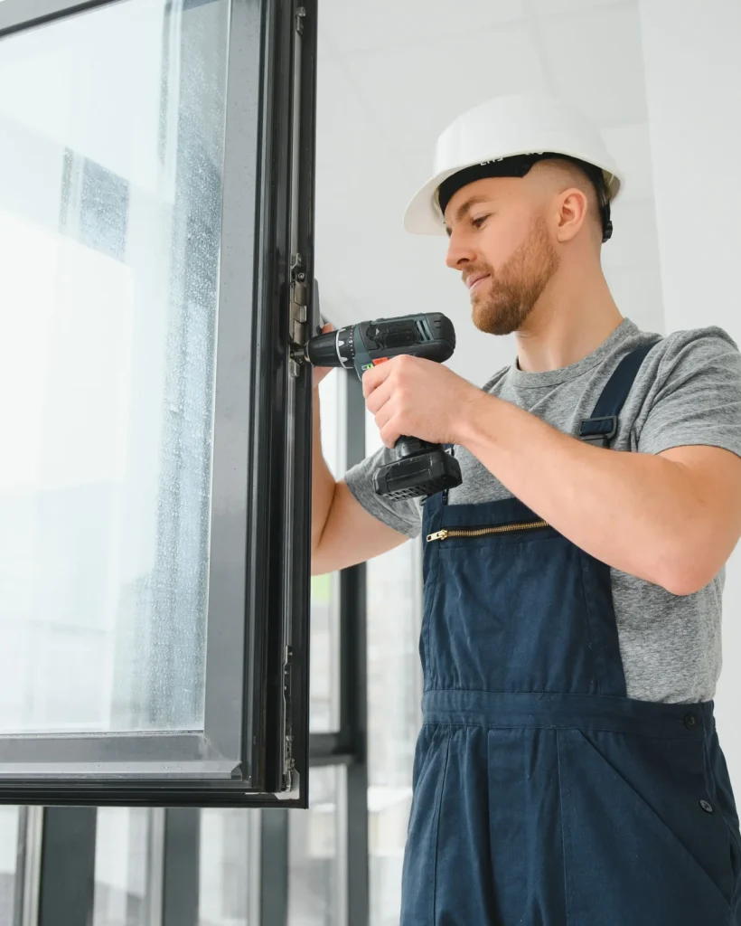 ouvrier-du-batiment-utilisant-une-perceuse-lors-de-l-installation-d-une-fenetre-a-l-interieur